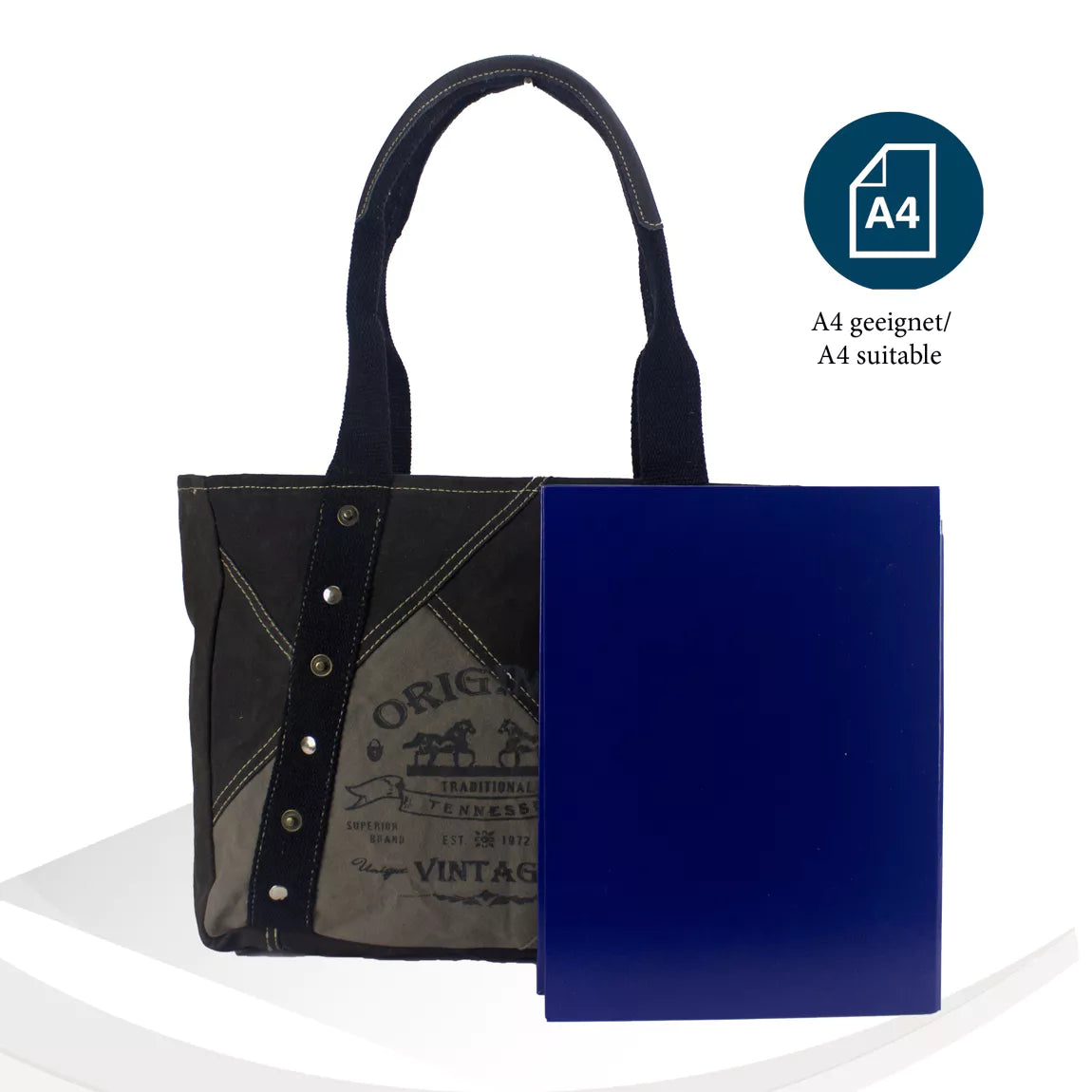 Sunsa Stone Washed Canvas - Grau-Schwarzer Shopper