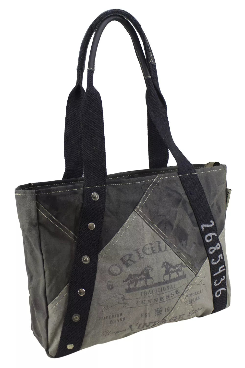 Sunsa Stone Washed Canvas - Grau-Schwarzer Shopper
