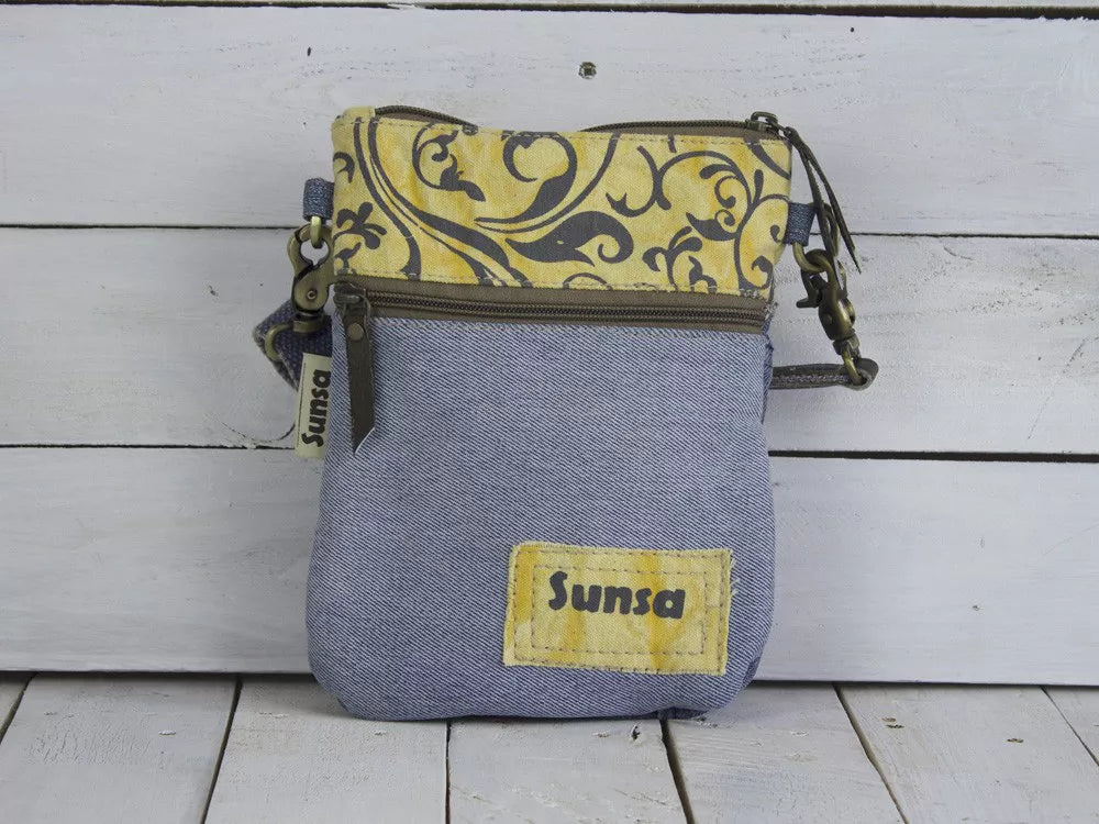 Sunsa Damen Umhängetasche aus Canvas & Recycelten Jeans