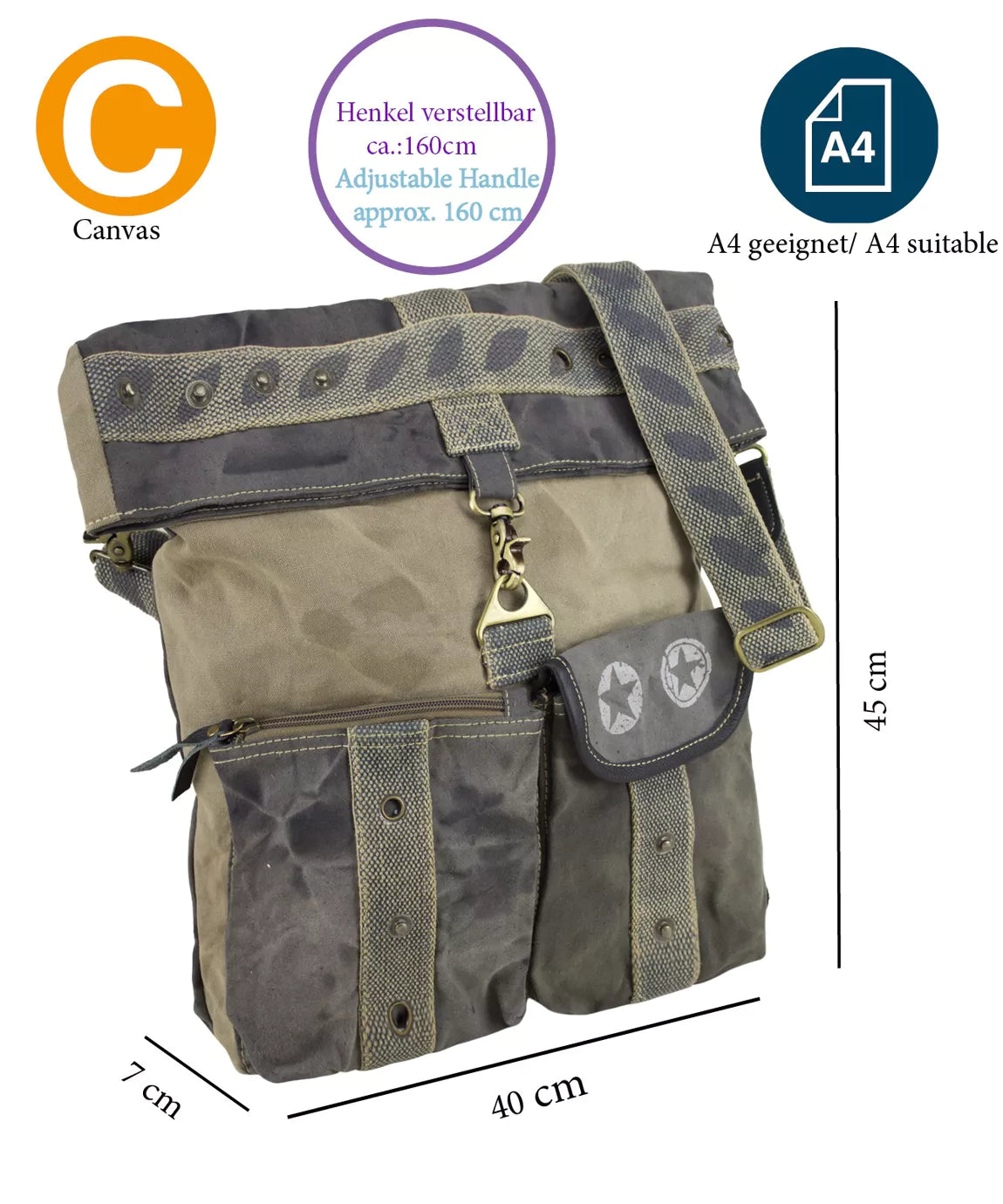 Sunsa Upcycling Canvas & Leder Umhängetasche