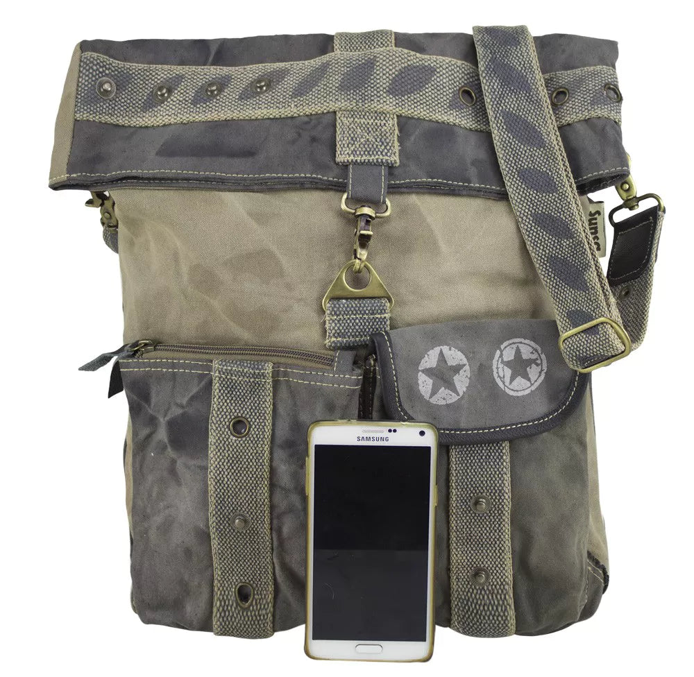 Sunsa Upcycling Canvas & Leder Umhängetasche