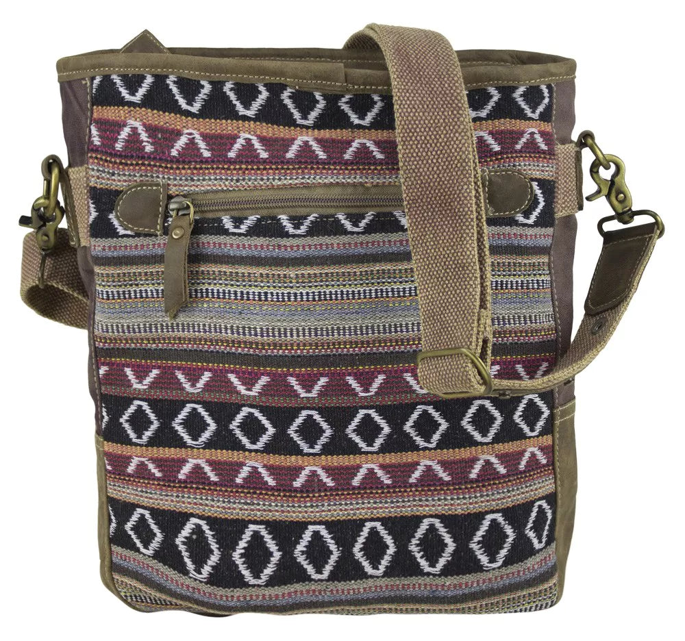 Sunsa Canvas kleine Umhängetasche - braun - Webstoff gemustert
