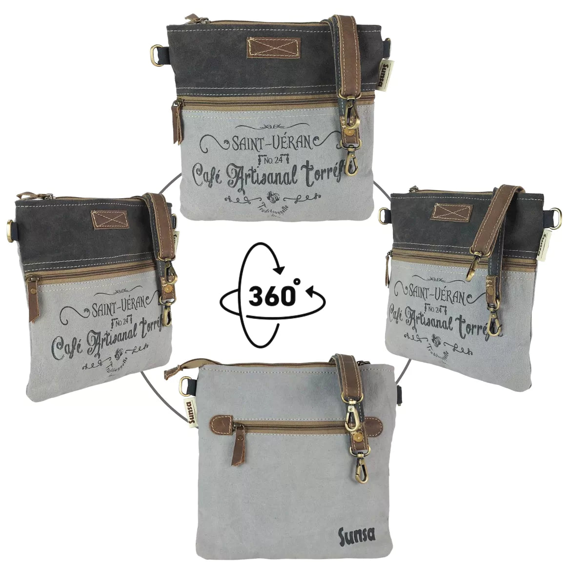 Sunsa Vintage Kleine Umhängetasche in Schwarz/Grau