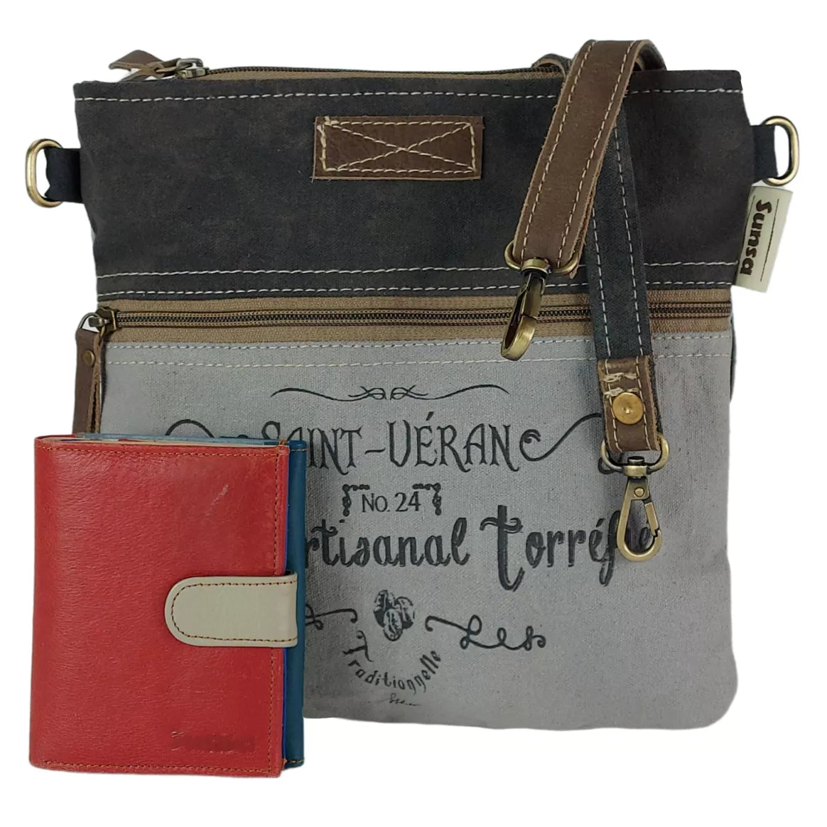 Sunsa Vintage Kleine Umhängetasche in Schwarz/Grau