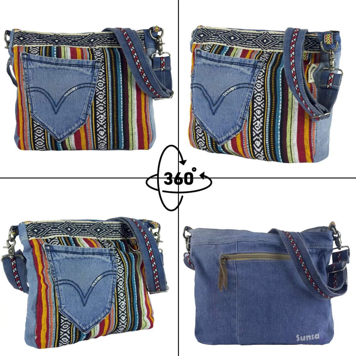 Sunsa Damen Umhängetasche aus recycelten Materialien Crossbody boho