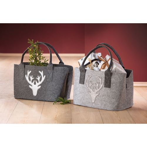 GILDE Filztasche mit Hirschmotiv - Grau