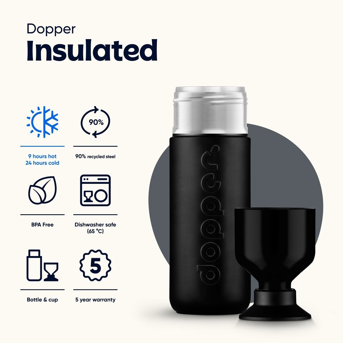 Dopper Isolierte Thermosflasche Blazing Black 350 ml