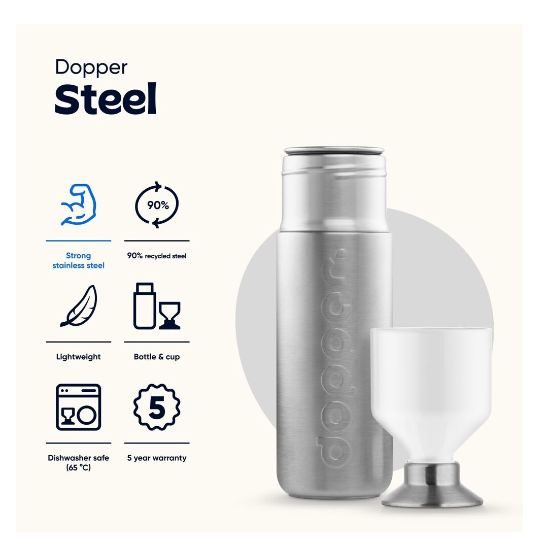 Dopper Steel Wasserflasche - 800 ml Edelstahl