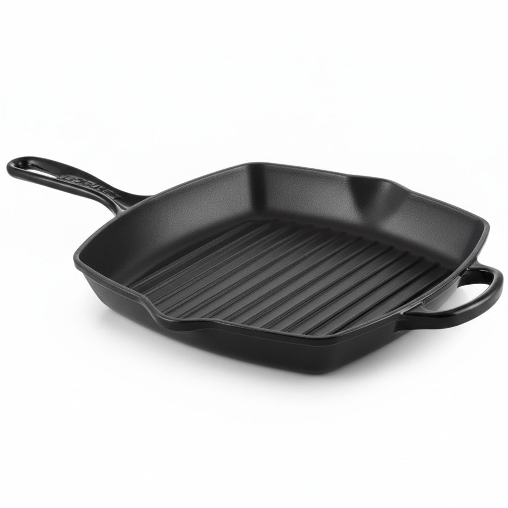 Le Creuset Gusseisen Grillpfanne quadratisch 26 cm schwarz matt – Signature, Induktion, alle Herdarten