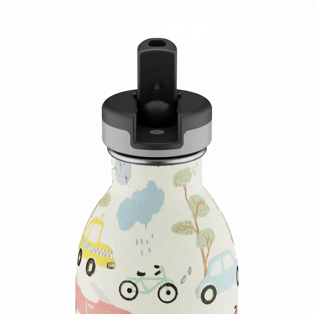 whb-superb 24Bottles Edelstahl Trinkflasche für Kinder mit Strohhalm und buntem Adventure Friends Stone Motiv