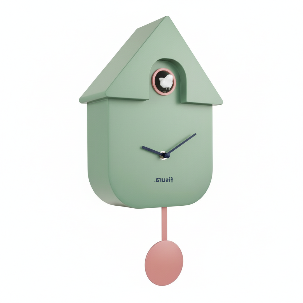whb-superb FISURA Kuckucksuhr in Mintgrün mit modernem Design, Pendel und kleiner Vogelfigur aus ABS-Kunststoff