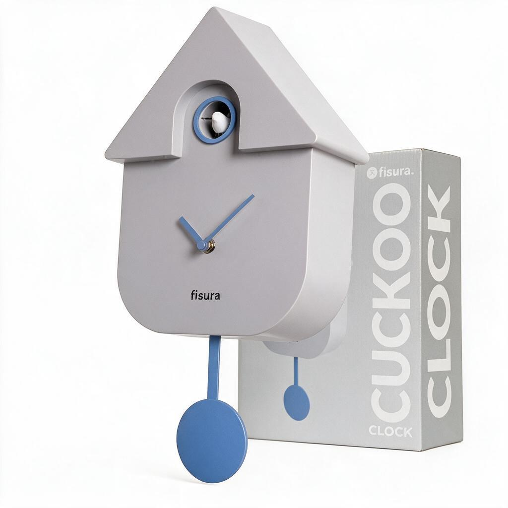whb-superb FISURA Kuckucksuhr in Grau und Blau mit modernem Design aus ABS-Kunststoff und Pendel