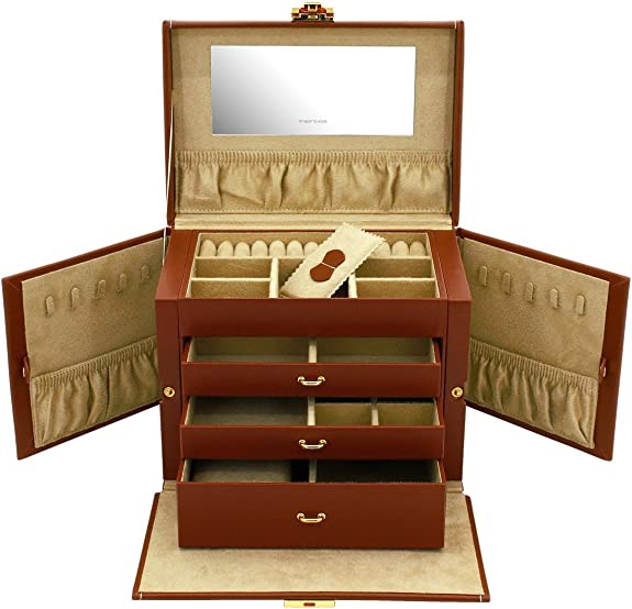 Friedrich23 Schmuckkoffer - Schmuck- und Uhrenkasten mit 3 Schubladen und Flügeltür