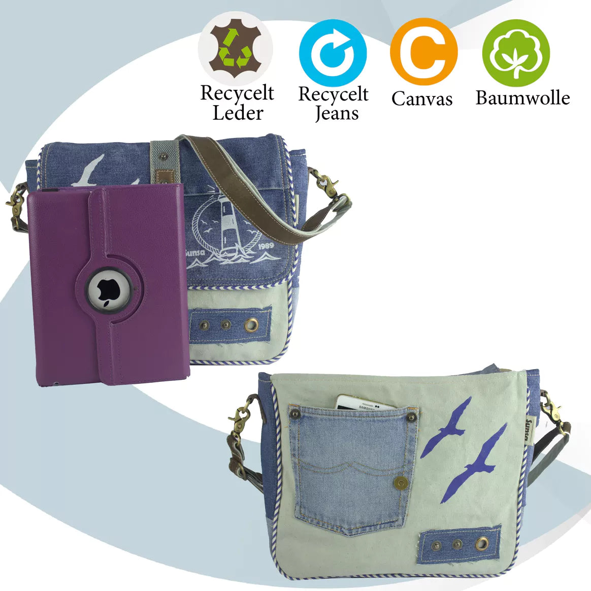 Sunsa Messenger Tasche Maritim Style Umhängetasche blau