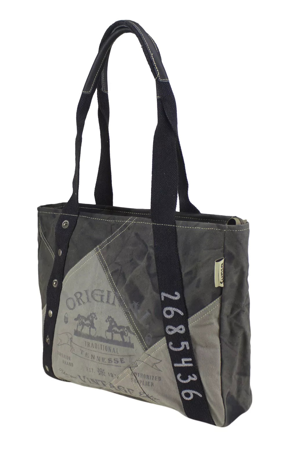 Sunsa Stone Washed Canvas - Grau-Schwarzer Shopper