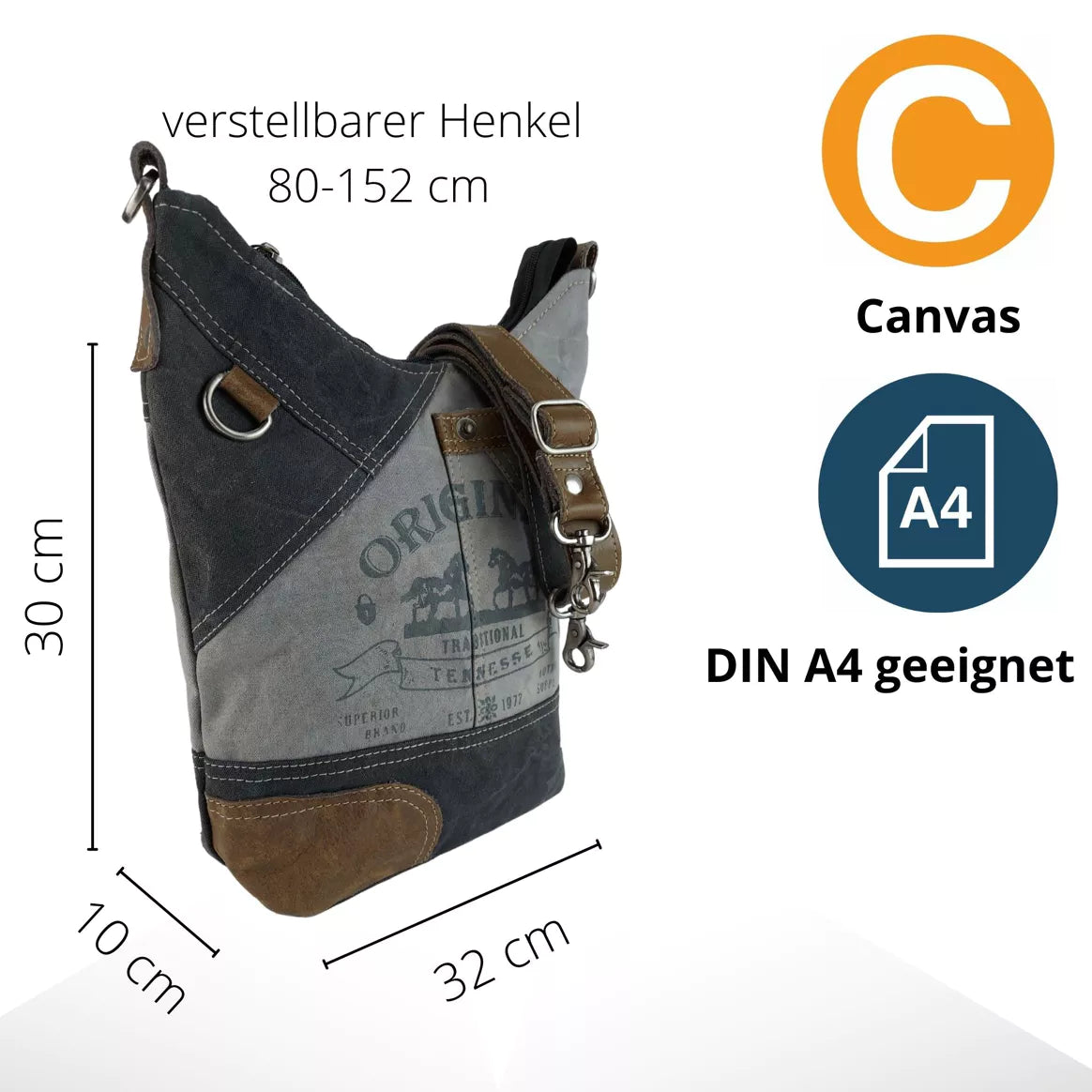 Sunsa Damen Umhängetasche - grau/braun - Pferde