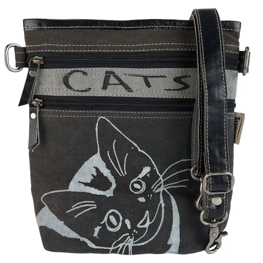 Sunsa Upcycling Damen Umhängetasche - Katzenmotiv