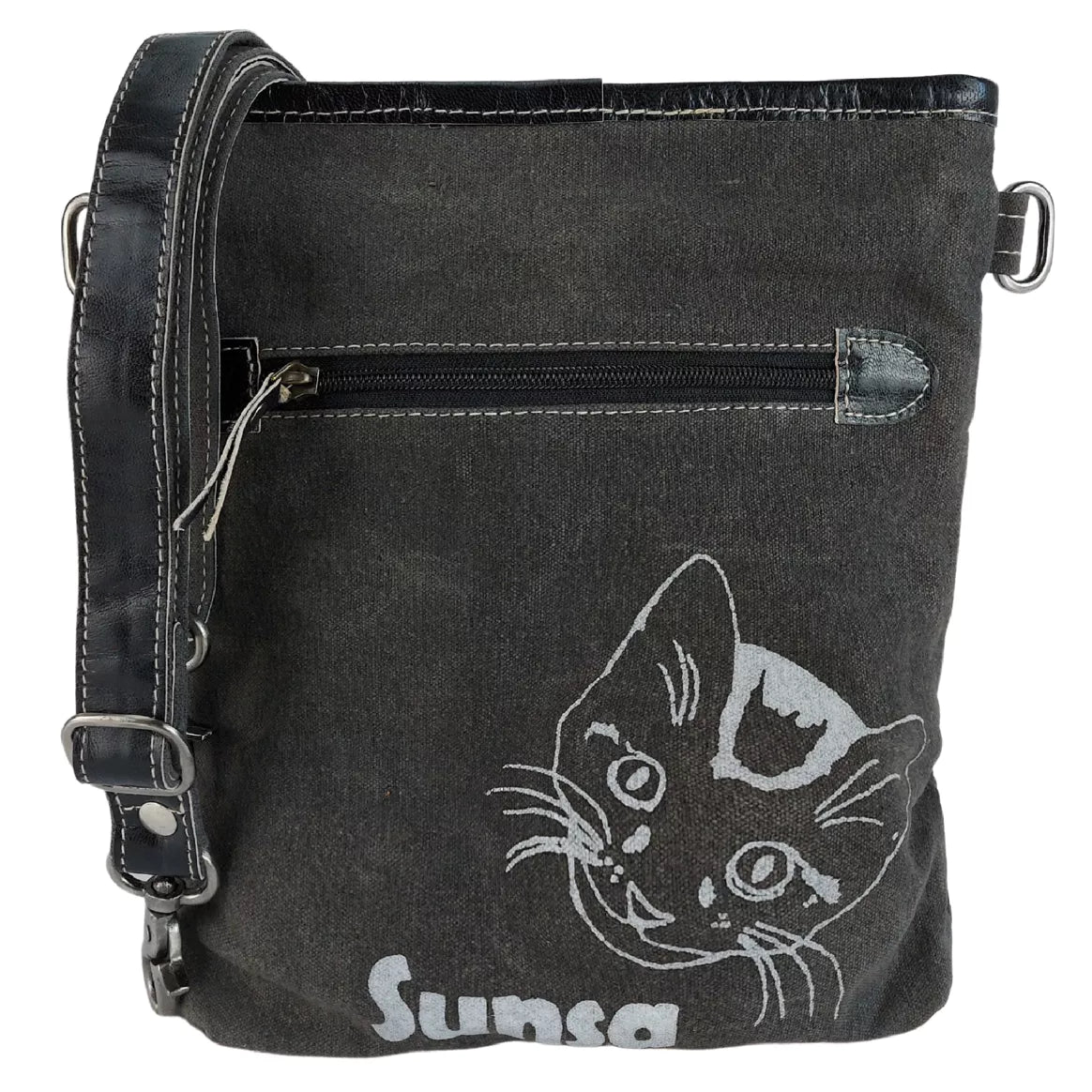 Sunsa Upcycling Damen Umhängetasche - Katzenmotiv