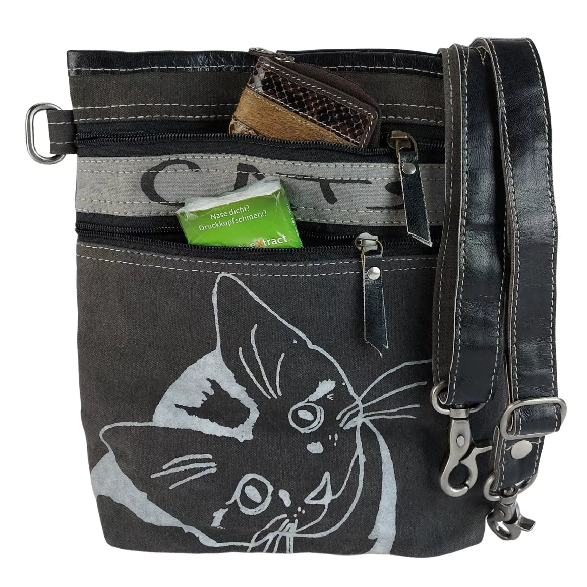Sunsa Upcycling Damen Umhängetasche - Katzenmotiv