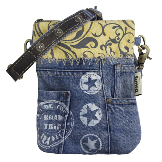 Sunsa Damen Umhängetasche aus Canvas & Recycelten Jeans
