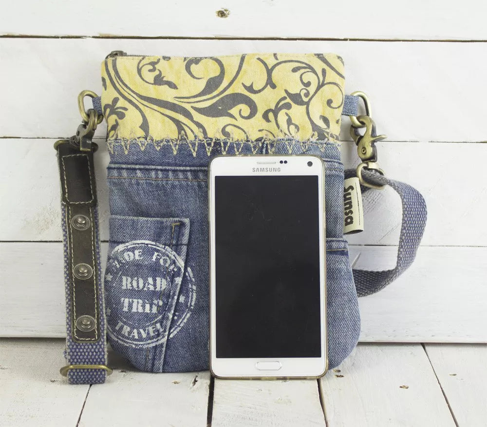 Sunsa Damen Umhängetasche aus Canvas & Recycelten Jeans