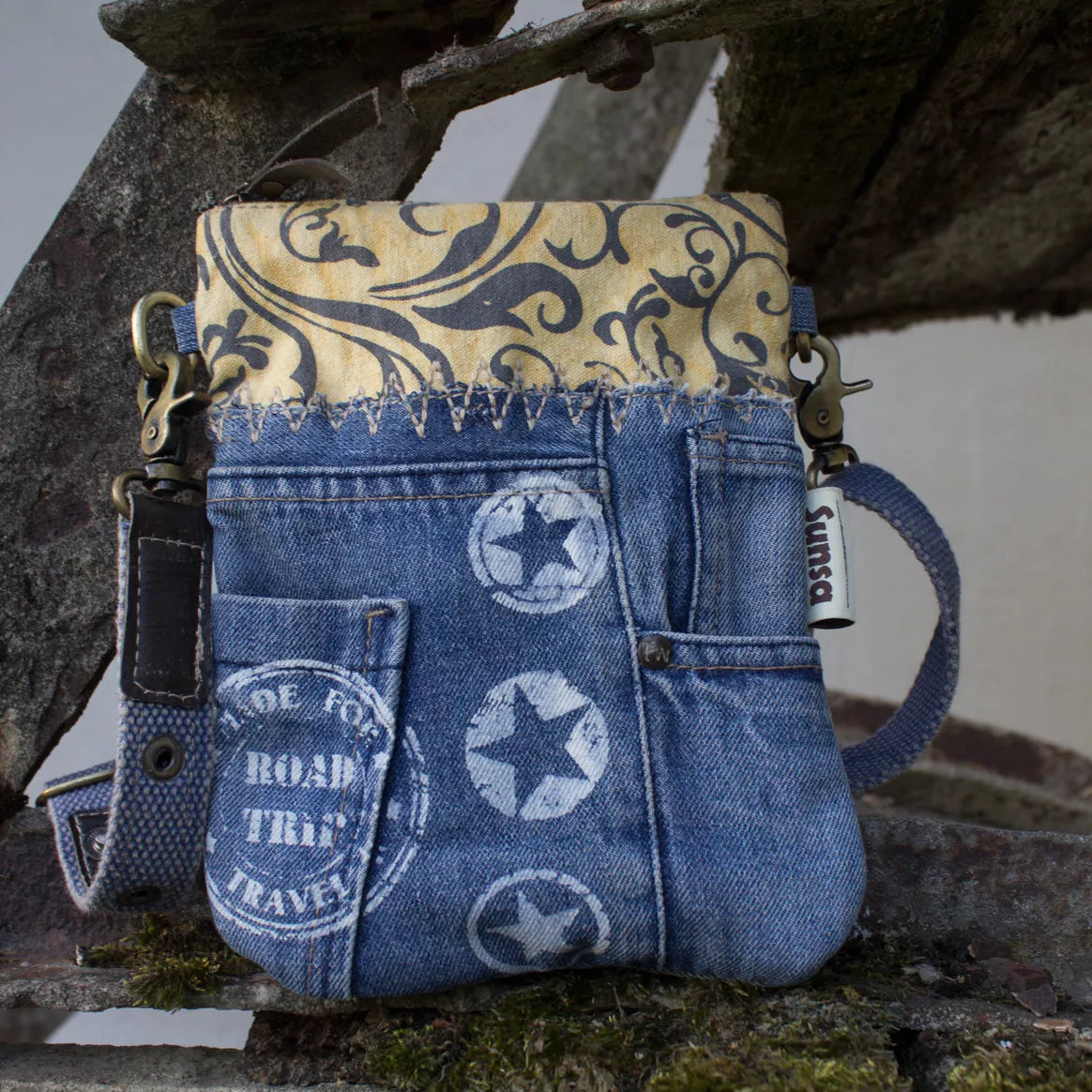 Sunsa Damen Umhängetasche aus Canvas & Recycelten Jeans