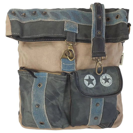 Sunsa Upcycling Canvas & Leder Umhängetasche