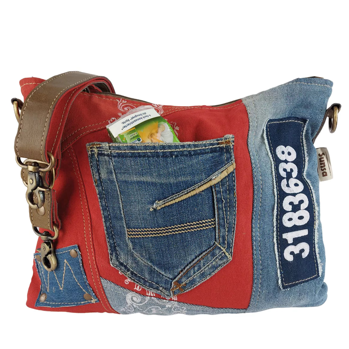 Sunsa Recycelte Jeanstasche in Rot