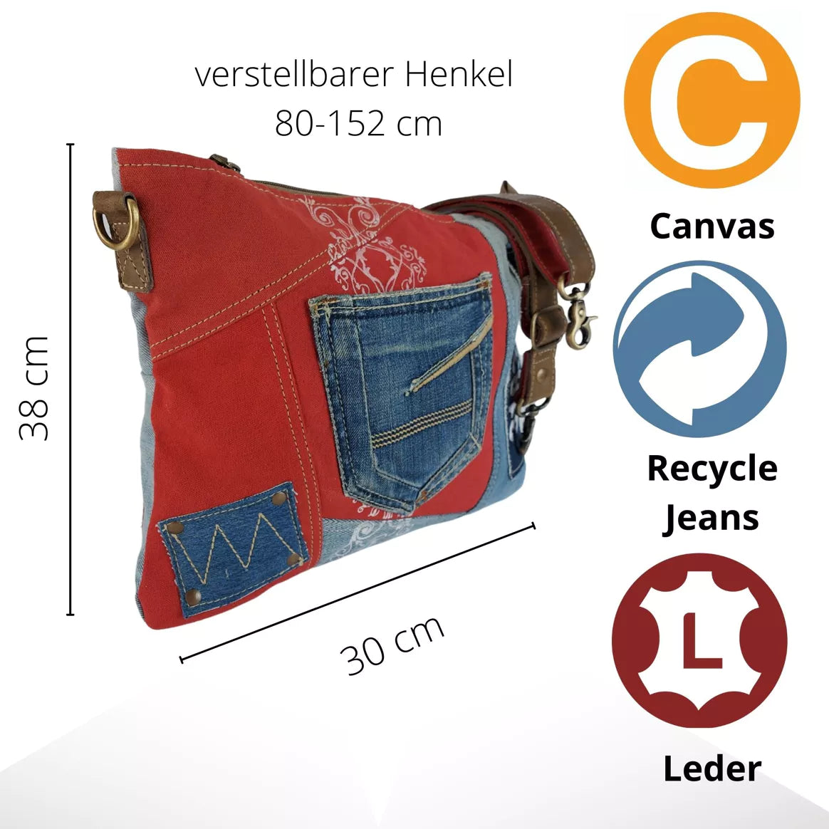 Sunsa Recycelte Jeanstasche in Rot