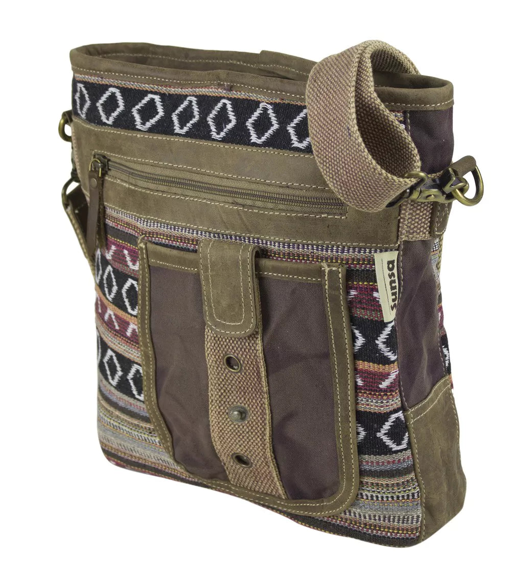 Sunsa Canvas kleine Umhängetasche - braun - Webstoff gemustert