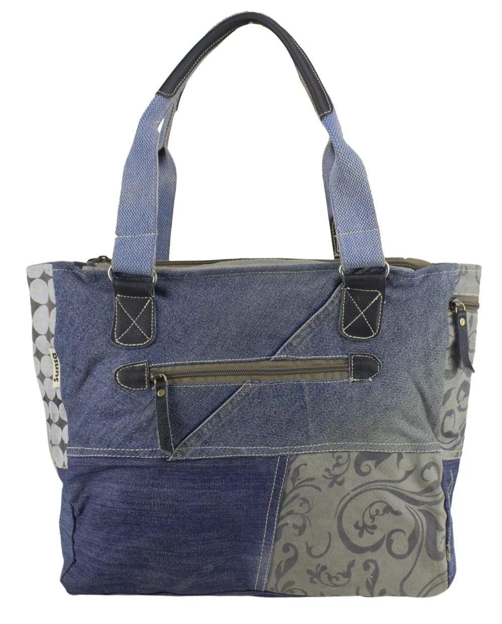 Sunsa Damen Handtasche Shopper Patchwork Design blau/grau