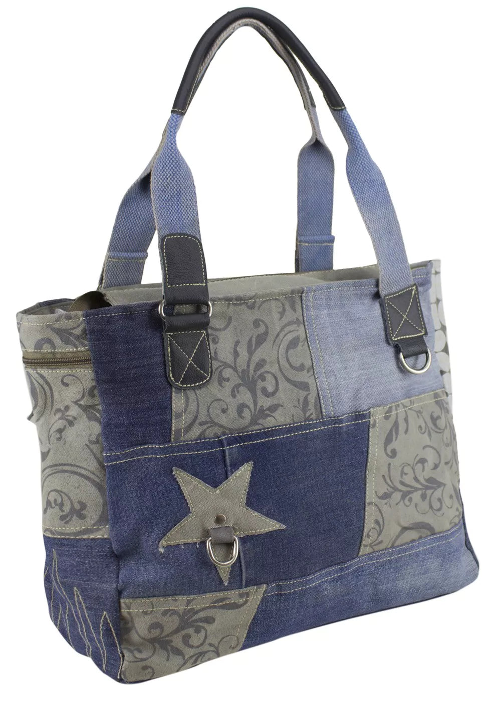 Sunsa Damen Handtasche Shopper Patchwork Design blau/grau