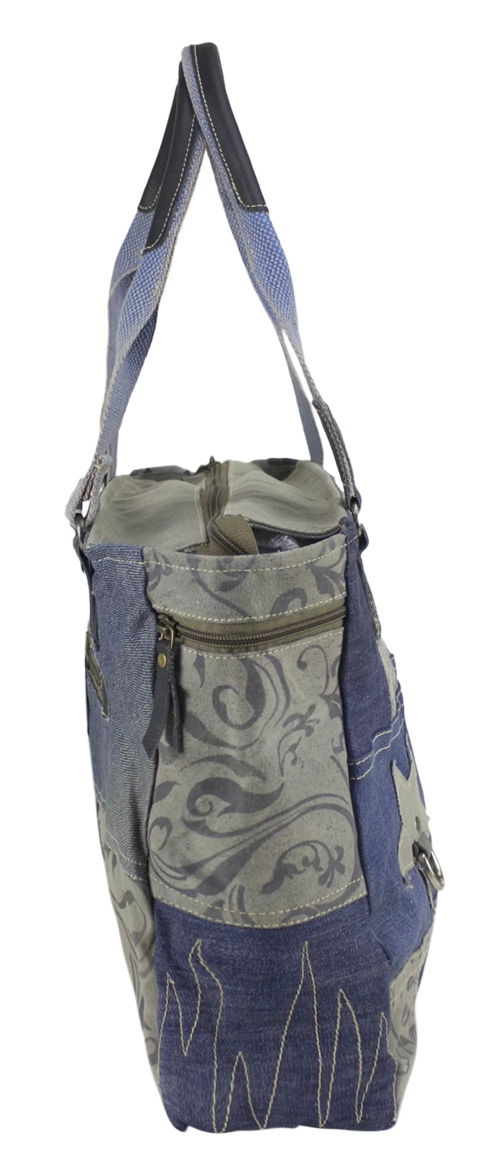 Sunsa Damen Handtasche Shopper Patchwork Design blau/grau