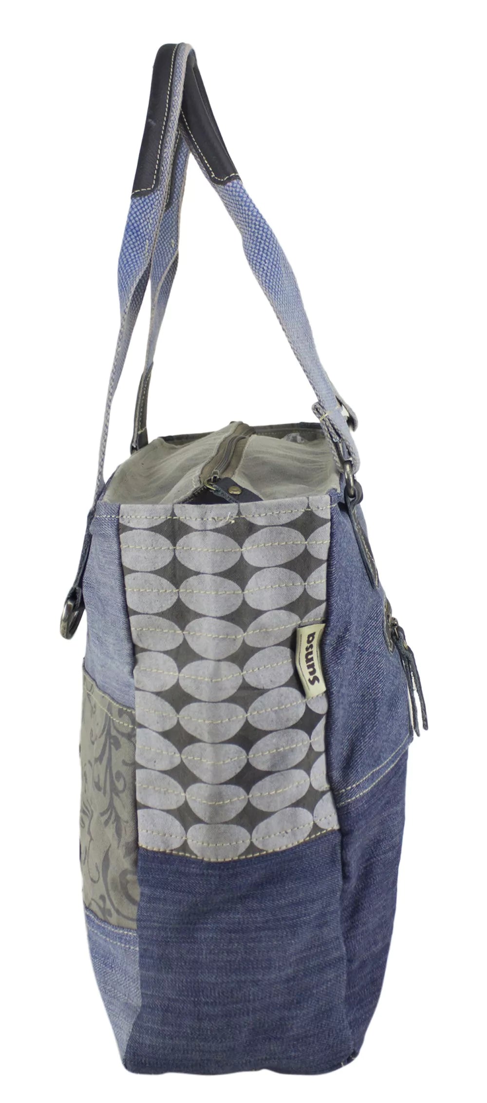 Sunsa Damen Handtasche Shopper Patchwork Design blau/grau