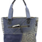 Sunsa Damen Handtasche Shopper Patchwork Design blau/grau