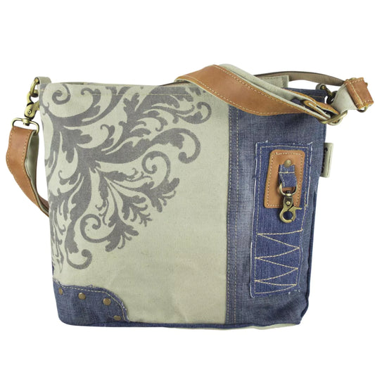 Sunsa Umhängetasche aus recycelten Jeans und Canvas beige/blau