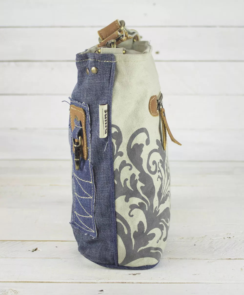 Sunsa Umhängetasche aus recycelten Jeans und Canvas beige/blau