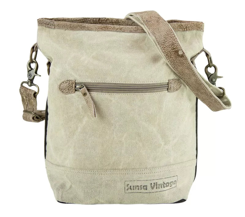 Sunsa Vintage Umhängetasche aus Canvas und Leder