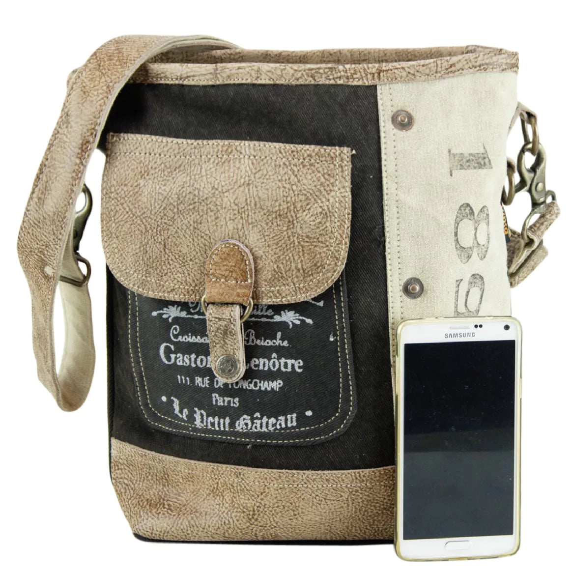 Sunsa Vintage Umhängetasche aus Canvas und Leder