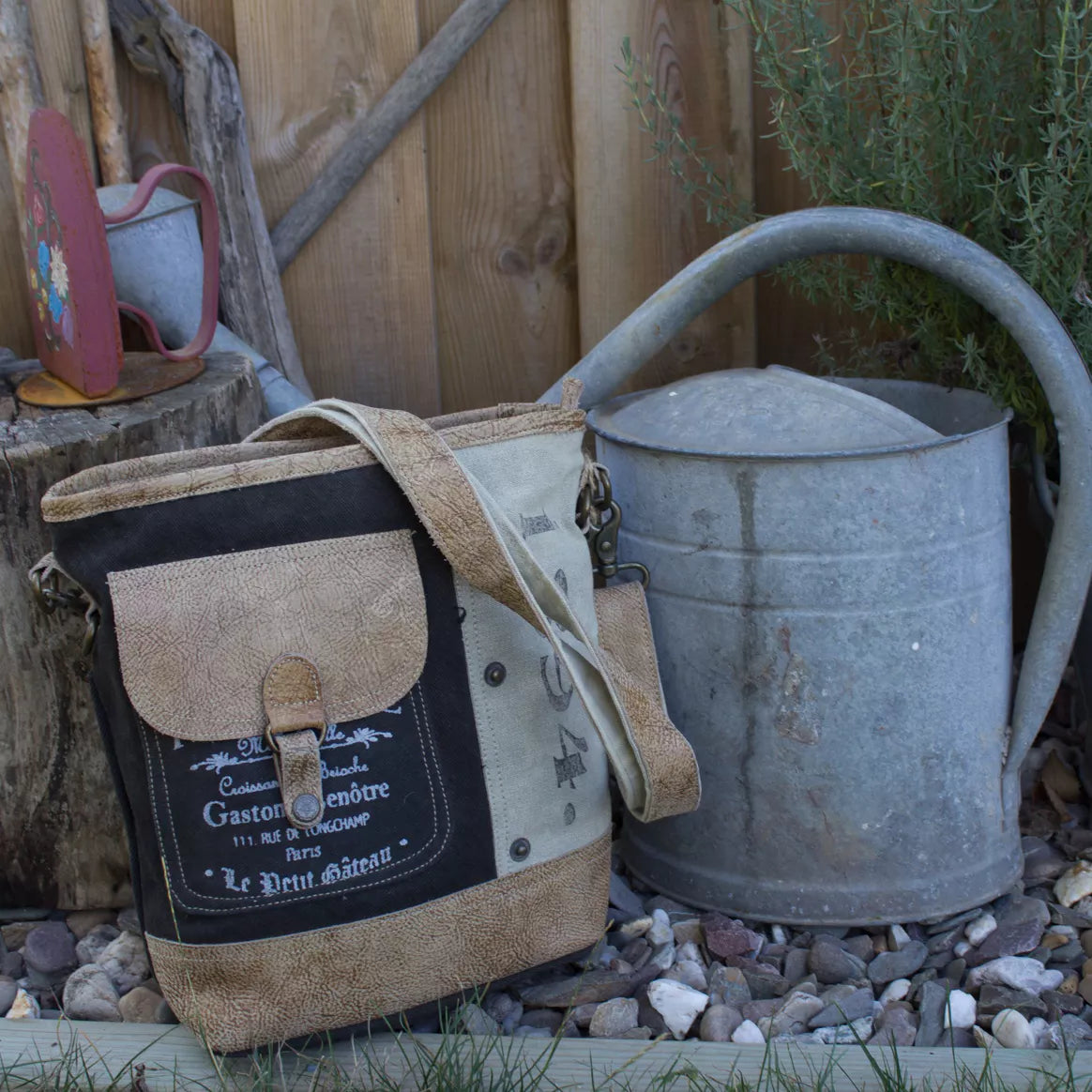 Sunsa Vintage Umhängetasche aus Canvas und Leder