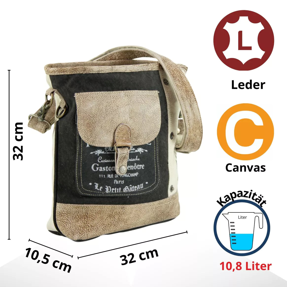 Sunsa Vintage Umhängetasche aus Canvas und Leder