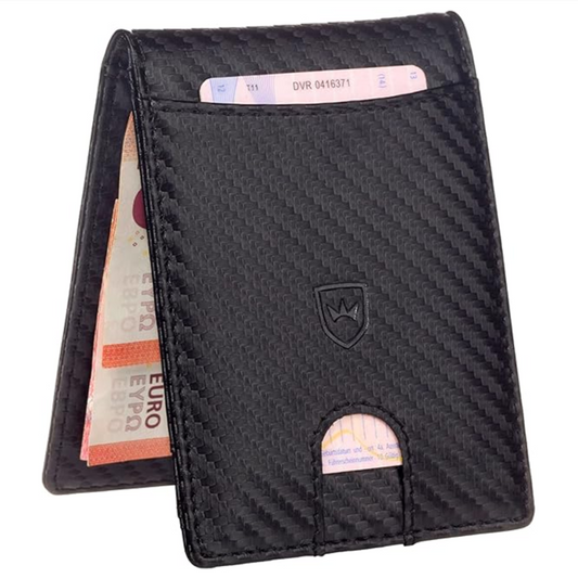 Kronenschein Slim Wallet Carbon RFID Schutz TÜV-geprüft – 6 Kartenfächer & Edelstahl Geldklammer