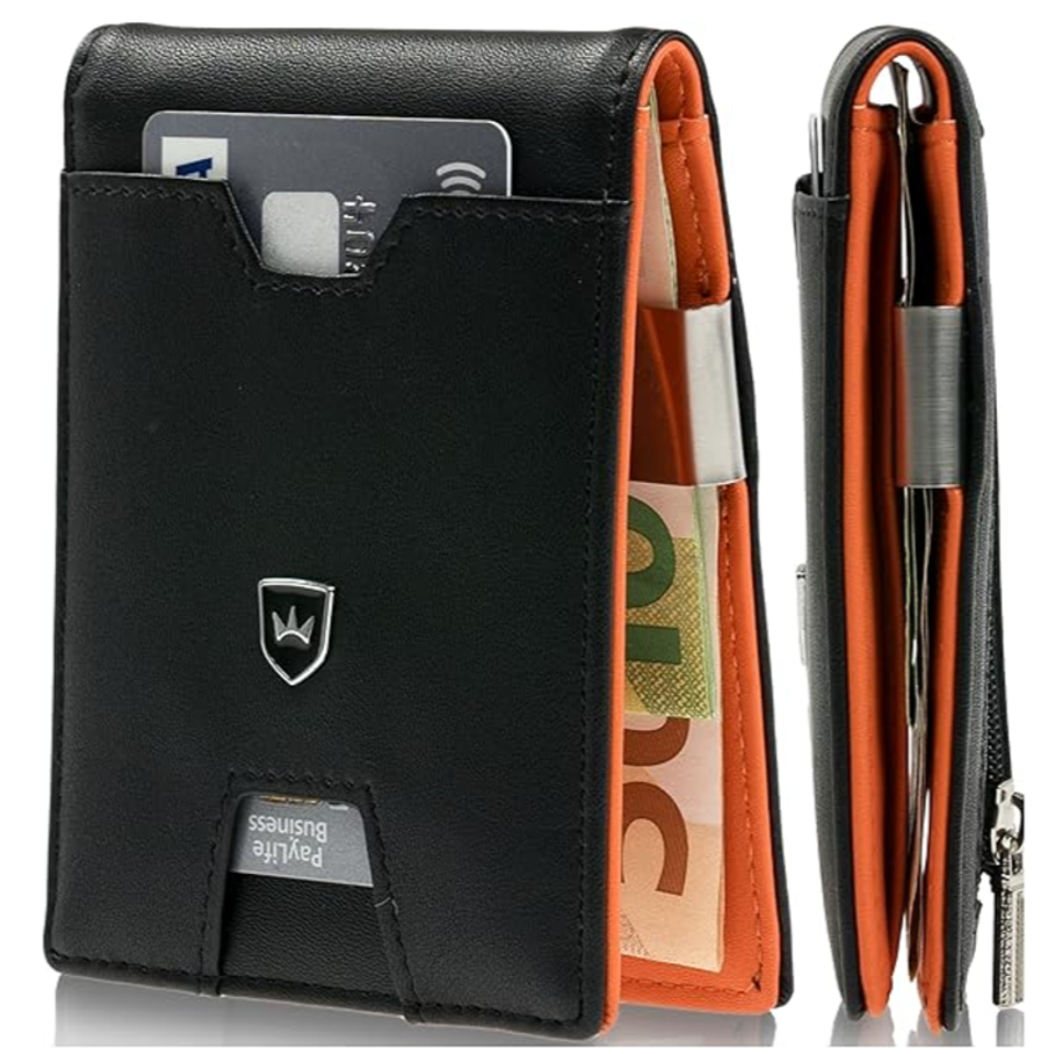 Kronenschein Slim Wallet mit Münzfach & RFID Schutz Schwarz-Orange