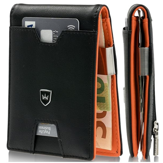 Kronenschein Slim Wallet mit Münzfach & RFID Schutz Schwarz-Orange