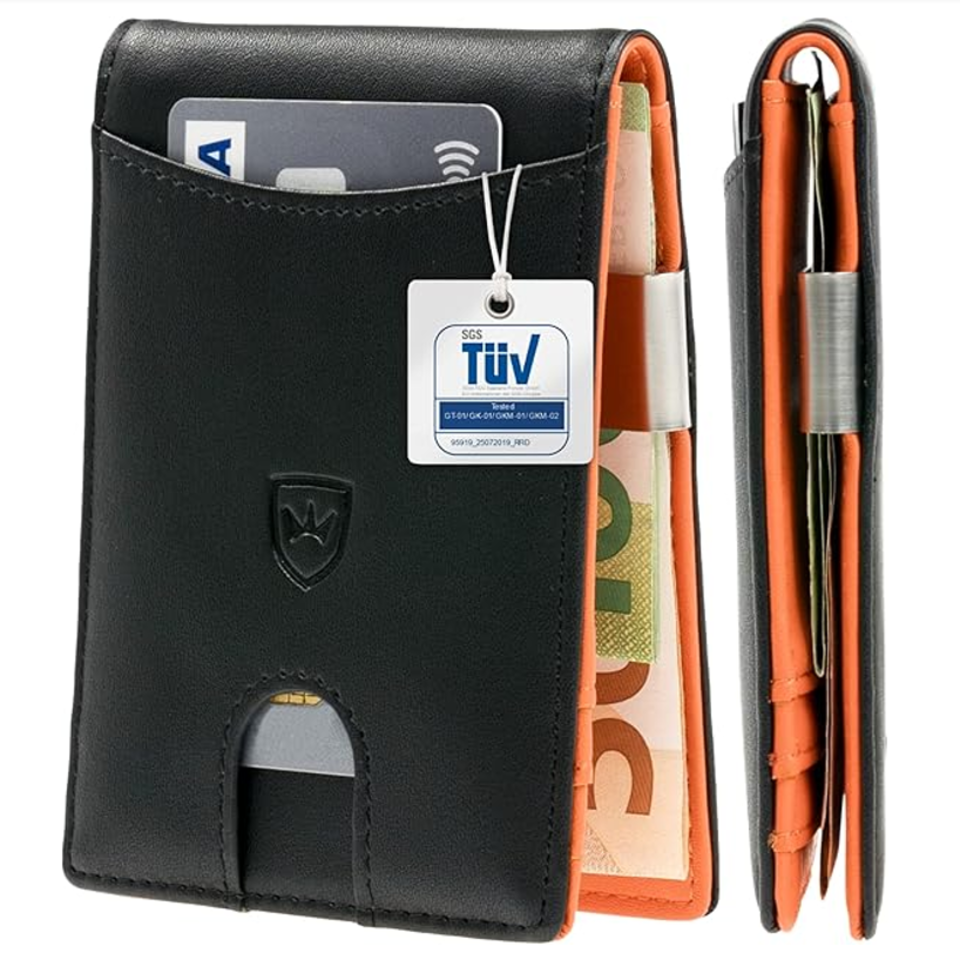 Kronenschein Slim Wallet mit Münzfach & RFID Schutz Schwarz-Orange