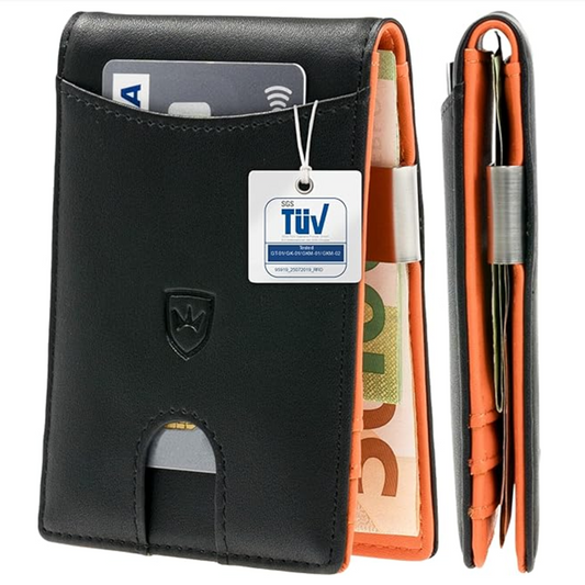 Kronenschein Slim Wallet mit Münzfach & RFID Schutz Schwarz-Orange