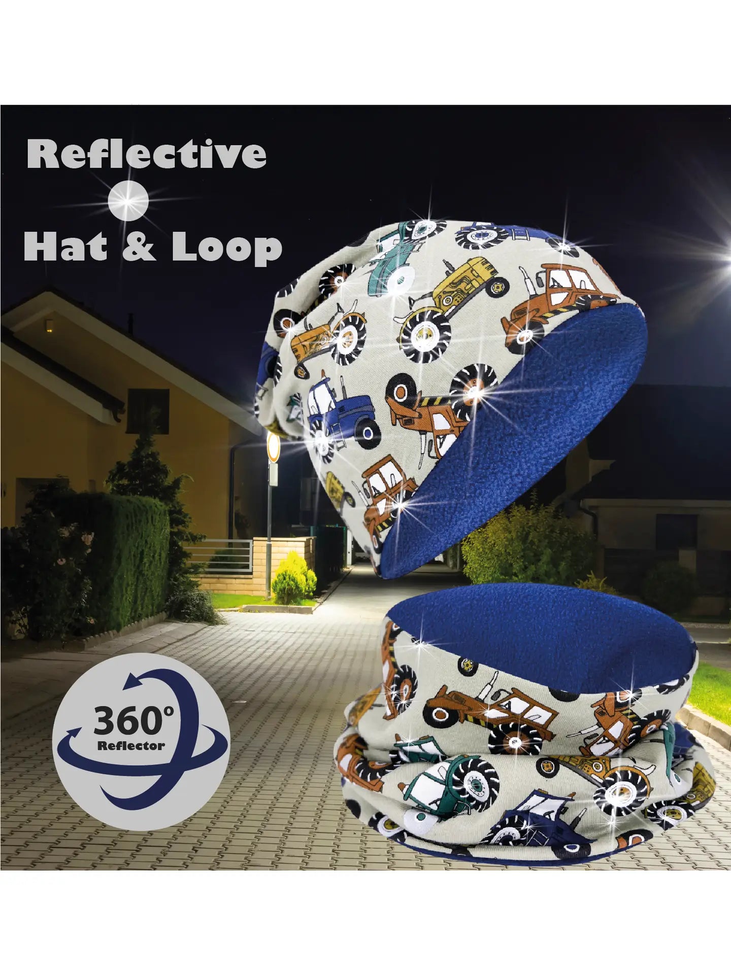 HECKBO Reflektor Mütze & Loop Schal - Traktor - mit Vlies
