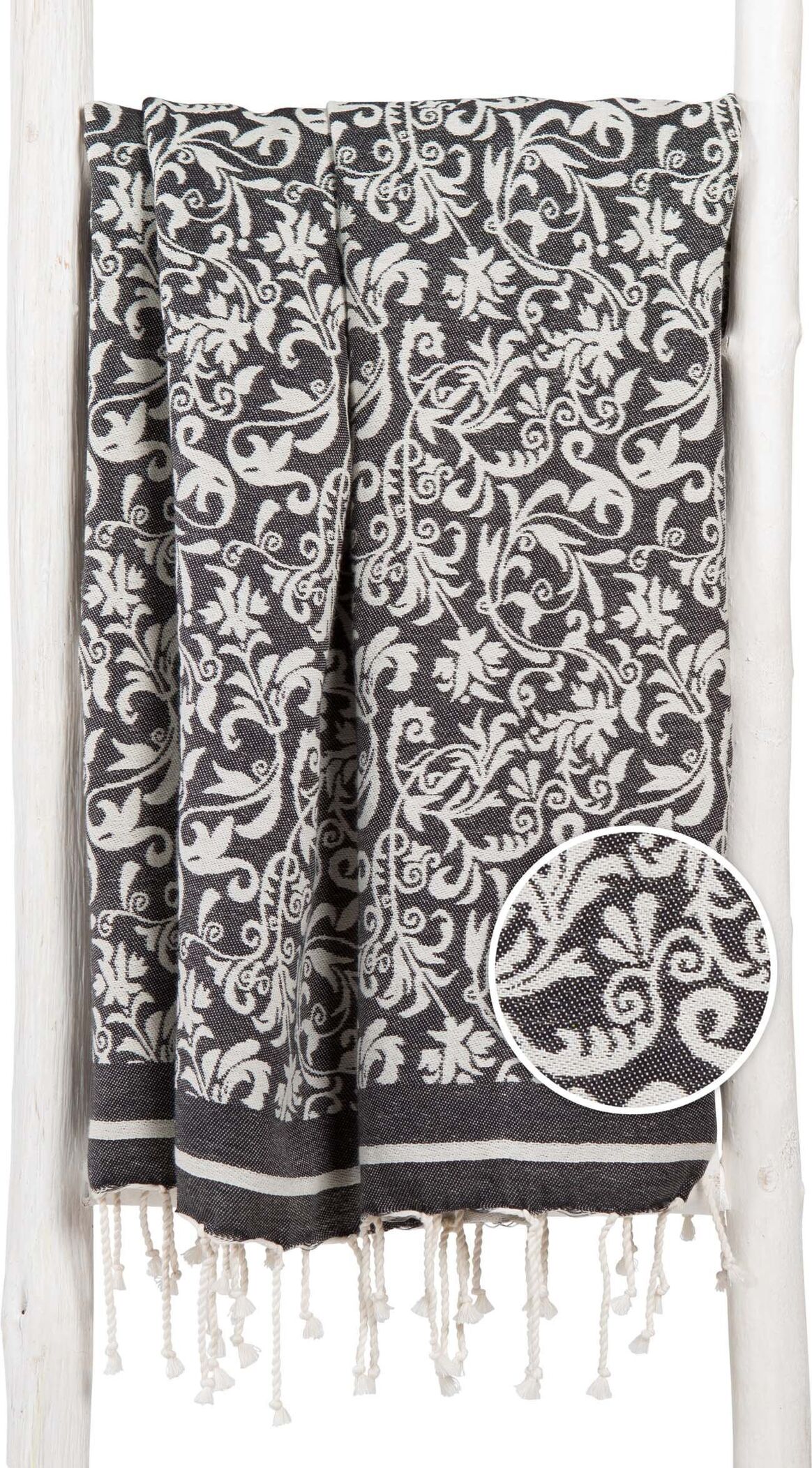 ZusenZomer Fouta Hammam Handtuch BLUME – 100x190 cm – Schwarz