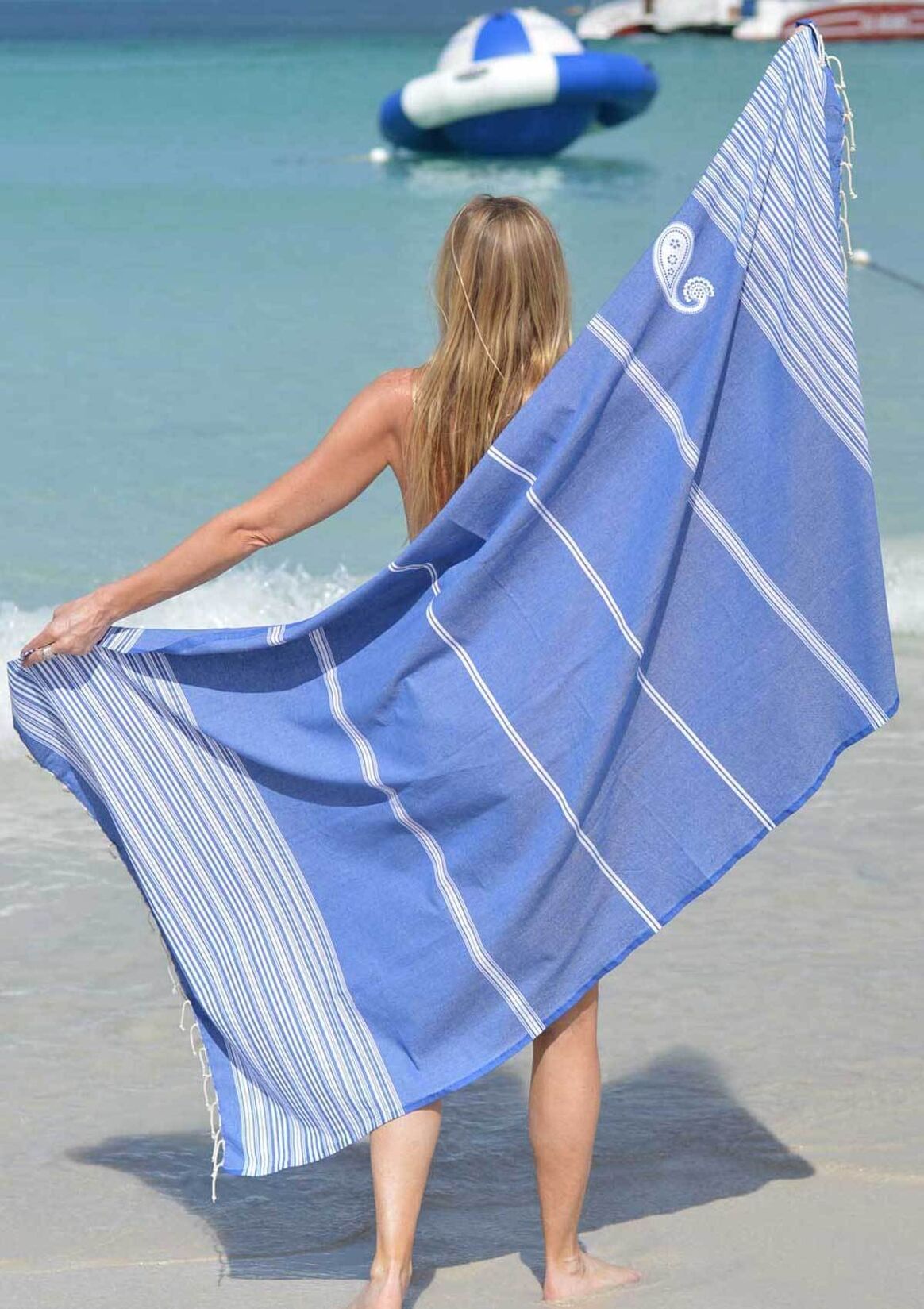 ZusenZomer Fouta Hammam Handtuch BIARRITZ – 100x190 cm – Schwarz mit Türkis
