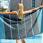 ZusenZomer Fouta Hammam Handtuch BIARRITZ – 100x190 cm – Schwarz mit Türkis
